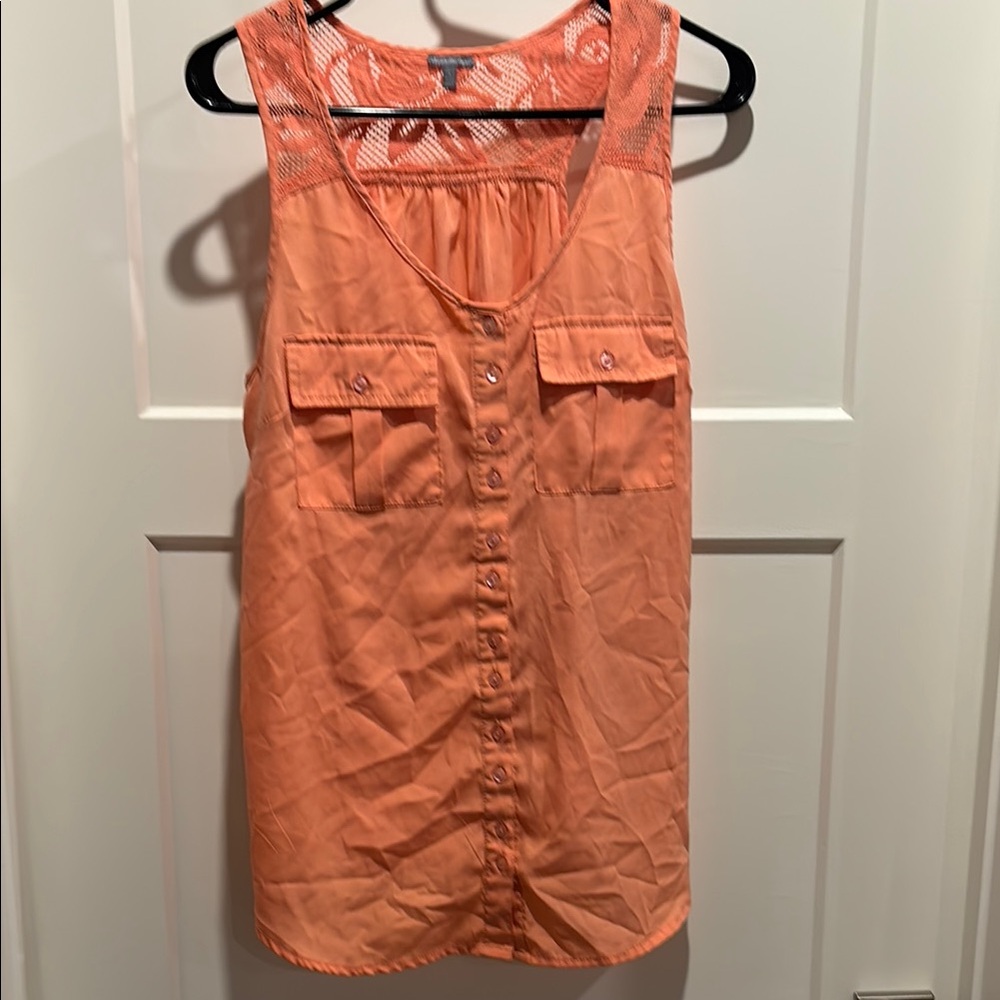 Charlotte Russe Women's Vibrant Coral Tank Top with a touch of lace size L